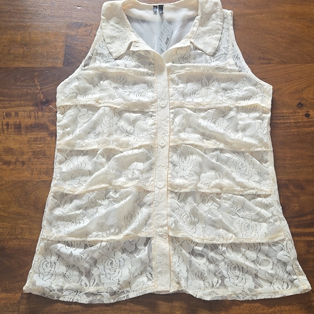 NWT Maurice's Cream Lace Sleeveless Peter Pan Collar Top Size Small - Picture 4 of 10